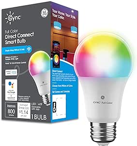 GE CYNC Smart LED Light Bulb, Color Changing Lights, Bluetooth and Wi-Fi Lights, Works with Alexa and Google Home, A19 Light Bulb (1 Pack)