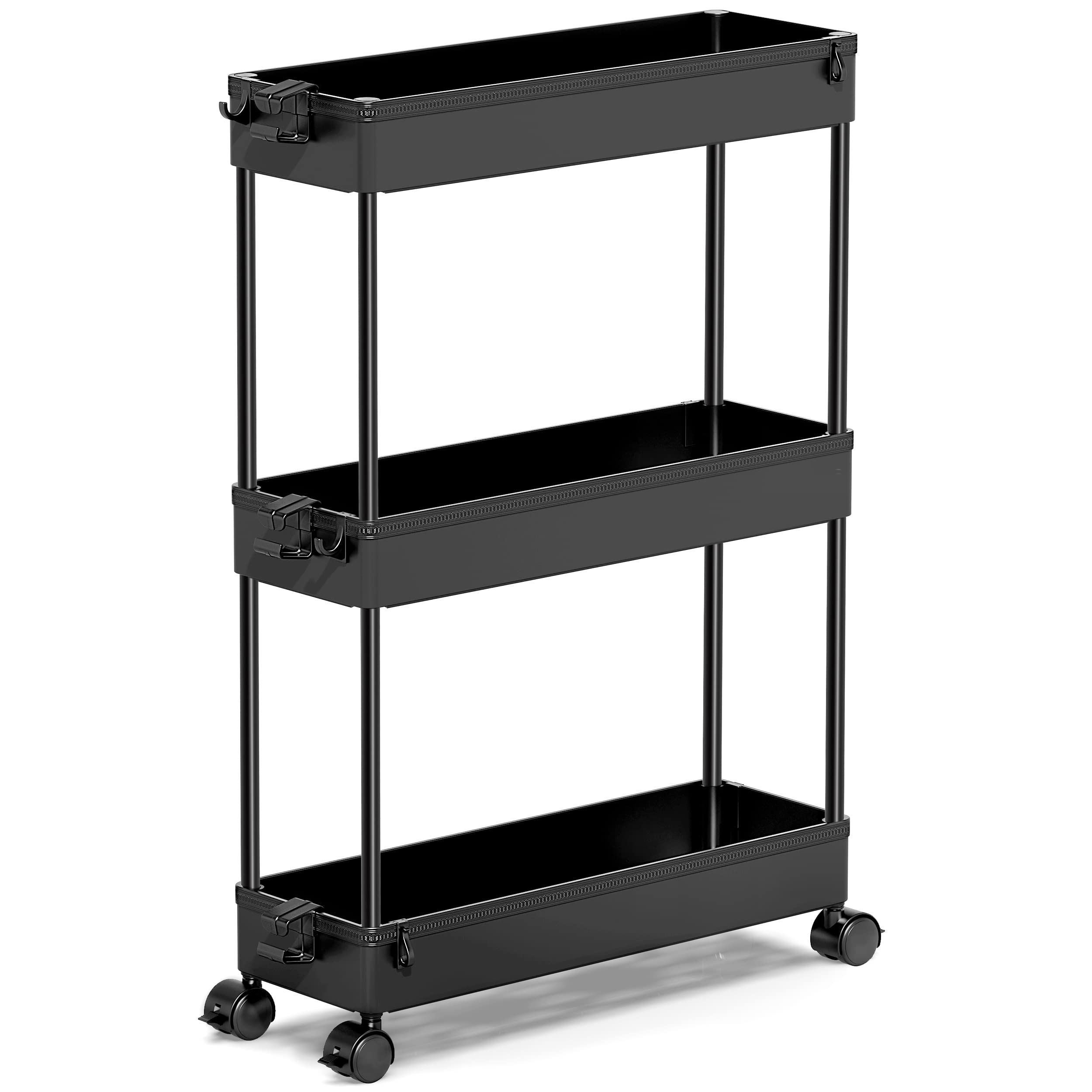 Utility Carts Slim Mobile Shelving Unit on Wheels, Slide Out Rolling 3 ...