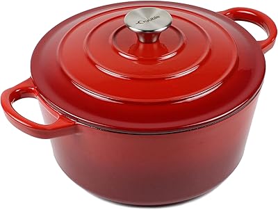 Dutch Oven Enameled Cast Iron Pot - Cocotte with Dual Handle and Cover Casserole Dish - Round Red 10.23" (26 cm)