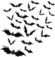 Halloween Party Supplies Hallween Decorations Bats Wall Decor 140PCS Realistic PVC 3D Black Scary Bat Sticker for Creepy...