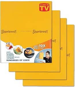 ShamWow Original Super Absorbent Multi-Purpose Cleaning Shammy Chamois Towel Cloth - Holds 10X its Weight in Liquid - Machine Washable - Will Not Scratch (4 Pack, Orange)