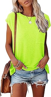 Smile Fish Womens Summer Short Cap Sleeve Shirts Solid Loose Fit Pocket Tunic Tops