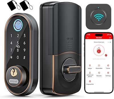 Smart Keyless Entry Door Lock - Fingerprint Electronic Deadbolt Touchscreen Keypad SMONET Biometric Digital Bluetooth Door Lock Smart Deadbolt Work with Alexa