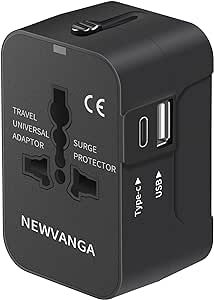 Travel Adapter with USB C, Universal All in One Worldwide Travel Adapter Power Converters Wall Charger AC Power Plug Adapter USB Type C Charging Ports for USA EU UK AUS Black