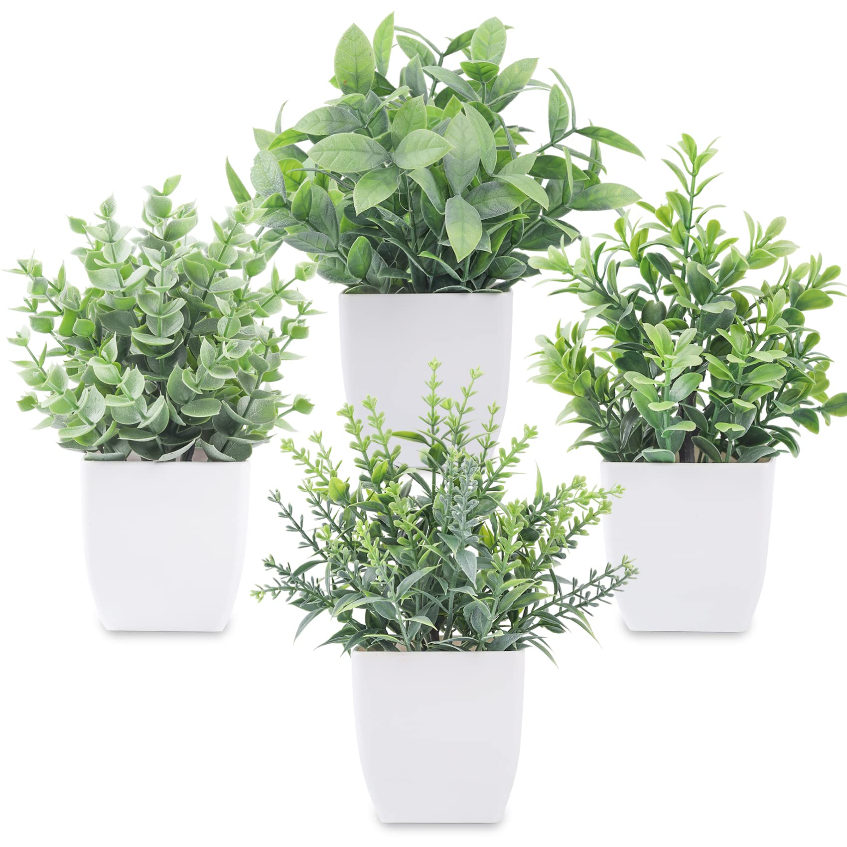 Amazon.com: Der Rose 4 Packs Fake Plants Mini Artificial Greenery ...