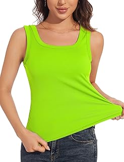 UQOIIL Womens Ribbed Tank Tops Plain Summer Scoop Neck Basic Slim Fitted Sleeveless Camis(S-2XL)