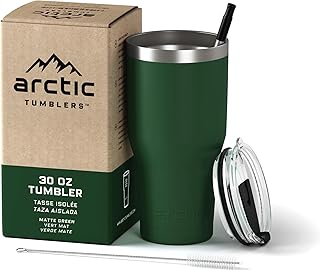 Arctic Tumblers | 30 oz Green Insulated Tumbler with Straw & Cleaner - Retains Temperature up to 24hrs - Non-Spill Splash ...