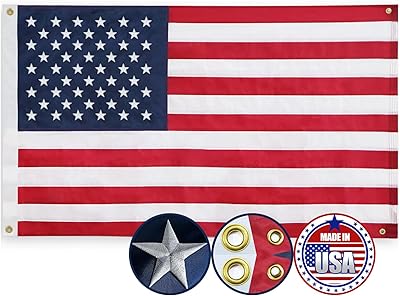 American Flag 4x6 Ft, Made in USA 4 Brass Grommets Multipurpose US Flag - Embroidered Stars, Sewn Stripes, Heavy Duty Durable Outdoor US Flag - Hanging American Flag for Room/Indoor/Wall American Flag