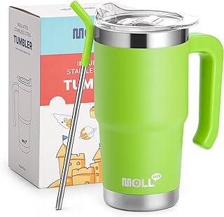 Mollcity 16 oz Tumbler with Handle Reusable Stainless Steel Vacuum Insulated Tumbler Cups with Lid and Straw Travel Mug fo...