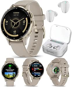 Wearable4U Garmin Venu 3S GPS Smartwatch AMOLED Display 41mm Watch, Advanced Wellnes and Fitness Features, Up to 10 Days of Battery, Sleep Coach, French Gray White Earbuds Bundle