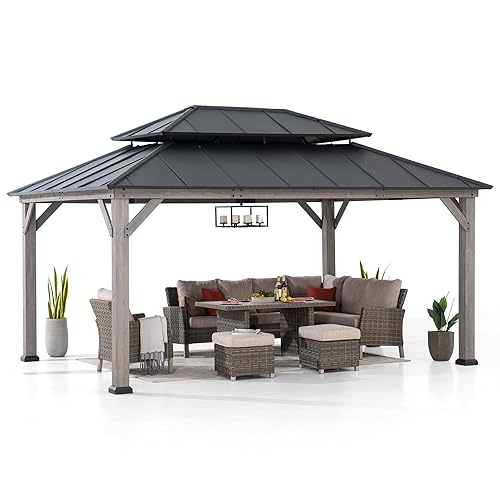 SUNJOY 12 x 16 ft. Wood Gazebo, Outdoor Patio Hardtop