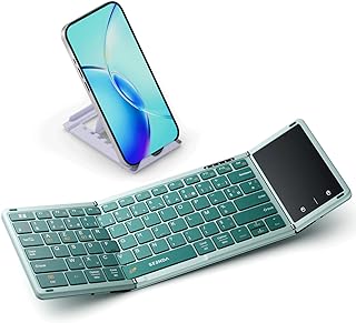 seenda Clavier Bluetooth Pliable - AZERTY Mini Portable Clavier sans Fil avec Pavé Tactile,Rechargeable,Pleine-Taille,3 Ca...