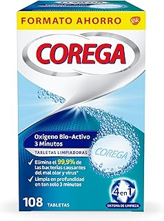 Corega Oxígeno Bio-Activo, Tabletas Limpiadoras Para Prótesis Dentales, Eliminación de Olores y Bacterias, Mantenimiento y...