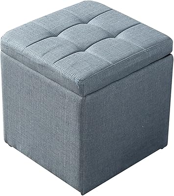 GaRcan The upholstered Foot Stool Linen Storage Ottoman Foot Rest, Upholstered Pleated Square Footrest Vanity Stool with Timber Frame Makeup Footstool, Suitable for Living Room, Light Blue