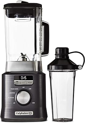 Calphalon Auto-Speed 68 Oz Blender with Blend-N-Go Smoothie Cup and BPA-free Tritan Jar | 1100-Watt Base, Dark Stainless Steel