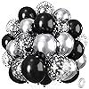 Black and Silver Balloons Set, 12 Inch Metallic Silver Black Confetti Latex Balloons, Silver Black Birthday Party Helium Balloons for Men Boys Baby Shower Wedding Graduation New Year Party Decorations