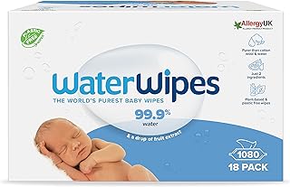 WaterWipes Lingettes Bébés Originales Exemptes De Plastique, 1080 Unités (18 Paquets), Lingettes à Base d'Eau à 99,9 %, No...