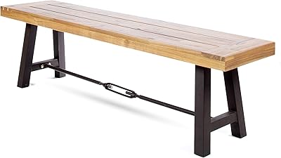 Christopher Knight Home Catriona Outdoor Acacia Wood Bench with Metal Accents, Teak Finish / Rustic Metal 14. 50 x 63 x 17. 75 inches