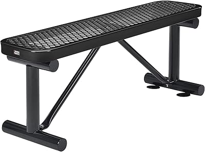 Global Industrial 48" L Outdoor Steel Flat Bench, Expanded Metal, Black