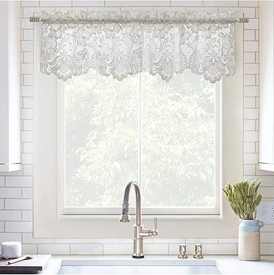 Loft Living Louis Embroidered Floral Lace Window Curtain Valance 55" x 15" in White