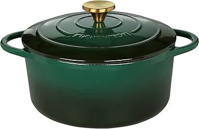 Küchenprofi Cacerola de hierro fundido con tapa, color verde/interior negro, 24 cm, cazuela, horno holandés, sartén para pan esmaltado, para todo tipo de cocinas (incluye inducción), para guisar,