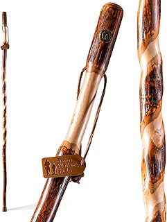 Brazos Rustic Wood Walking Stick, Twisted Hickory, Traditional Style Handle, for Men & Women, Made in the USA, 48"