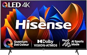 Hisense 43 Inch 4K QLED Smart TV 43E77NQTUK - Quantum Dot Colour, 4K AI Processor, Dolby Vision Atmos, Smooth Motion, Sports Mode, Vidaa OS with Freely, Youtube, Netflix and Disney+ (2024 Model)