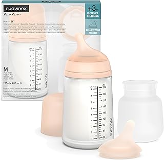 Suavinex, Set Biberón Anticólicos Zero Zero. Incluye Biberón Completo 270 ml con Tetina de Flujo Medio (M) + Tetina y Bols...