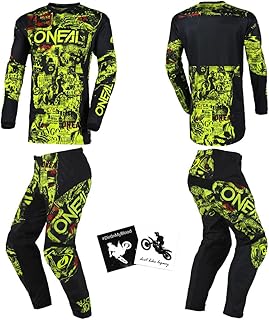 MX Outfit O'Neal Element Attack Neon Kids/Youth (12/14 (26)/Large) Protective Pants Jersey dirt bike bundle motocross off-...