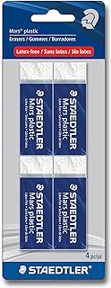 STAEDTLER Mars Plastic, Premium Quality Vinyl Eraser, White, Latex-free, Age-resistant, Minimal Crumbling, 4 Pack (526 50 ...