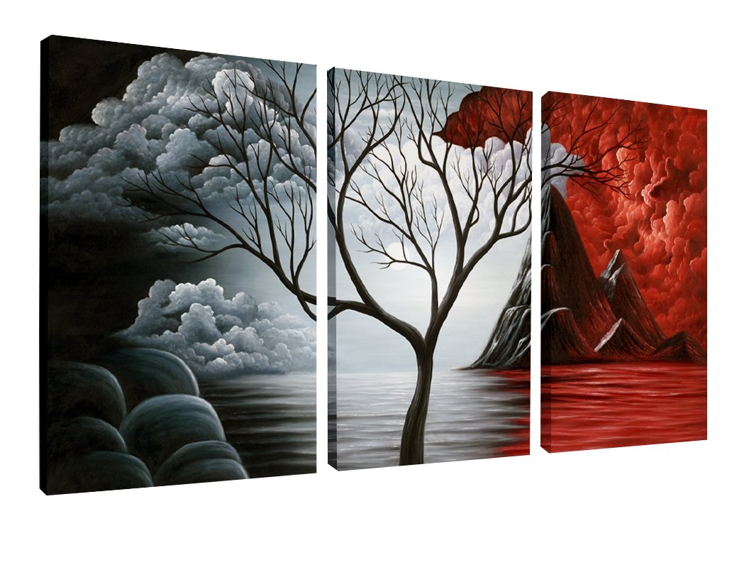 Wieco Art The Cloud Tree 3 Panels Modern Canvas Wall Art Prints Artwork Abstract Seascape Paintings Reproduction Sea Beach Pictures on Canvas for Home Decorations Wall Decor