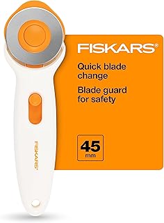 Fiskars 45mm Rotary Cutter for Fabric, Premium Steel Stick Fabric Cutter Cuts Through Multiple Layers, Right and Left Hand...