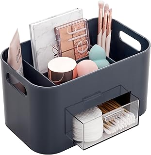 STORi Bliss Grey Makeup Organizer for Countertop, Divided Bathroom Organizer & Storage Drawer, Makeup Brush Holder, Cosmet...