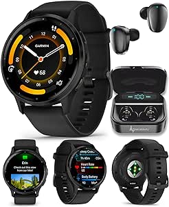 Wearable4U - Garmin Venu 3 GPS Smartwatch AMOLED Display 45 mm Watch, Advanced Health and Fitness Features, Up to 14 Days of Battery, Wheelchair Mode, Sleep Coach, Black with Black Earbuds Bundle