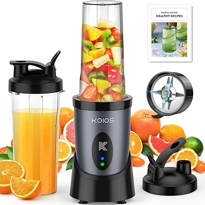 KOIOS Smoothie Blender, 900W Personal Blender for Shakes and Smoothies Kitchen with 2 No-BPA 22oz Portable Blender Cups, Single Serve Smoothies Maker Mixer for Juices, Nutritious Recipe, Grey Blue