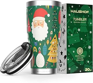 HAUSHOF 20oz Christmas Tumbler, Stainless Steel and Double Wall Insulated Travel Coffee Mug with Lid, Good Choice for Chri...