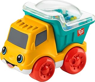 Fisher-Price Baby Toy Poppity Pop Dump Truck Push-Along Vehicle with Fine Motor Activities For Infants Ages 6+ Months