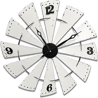 Mrocioa 24 inch Large Wall Clock Metal Decorative Windmill Clocks White Farmhouse Decor for Living Room Outdoor Patio,Dist...