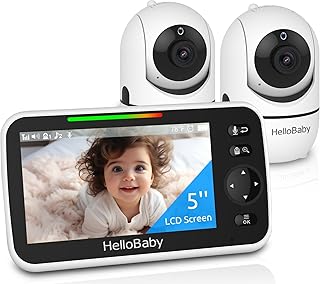 HelloBaby Upgrade 5’’ Baby Monitor with 26-Hour Battery, 2 Cameras Pan-Tilt-Zoom, 1000ft Range Video Audio Baby Monitor No...