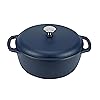 Amazon Basics Enameled Cast Iron Round Dutch Oven with Lid and Dual Handles, Heavy-Duty, 6-Quart, Matte Navy