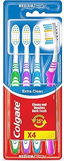 Colgate Extra Clean Cepillo de Dientes Dureza Media, Pack 2+2, Limpieza Profunda, Mantiene los Dientes Sanos, Limpiador de...