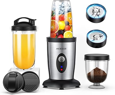 Acezoe 850W Personal Blender for Shakes and Smoothies, 5 in 1 Blenders for Kitchen, with 6 fins Blade, 2x500ml Portable Bottle, 1 Grinding Cup, for Fruit, Juice, Vegatable, Easy to Clean-Upgraded