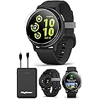 PlayBetter Garmin vivoactive 5 (Slate/Black) Fitness GPS Smartwatch - Health Watch with AMOLED Display, Up to 11 Days of Battery - Power Bundle Screen Protectors & Portable Charger