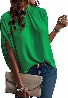 Teepie Womens Blouses Dressy Casual Mock Neck Batwing Sleeve Tops Loose Fit Tie Back Summer Tunic Tops