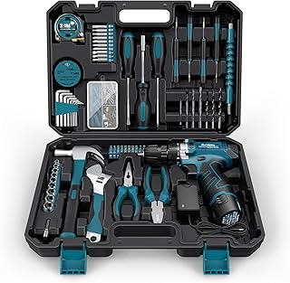 Sundpey Home Tool Kit 206PCs - Household Tool Set with 12V Cordless Drill Portable Starter Power Tool Combo Kits - Basic G...