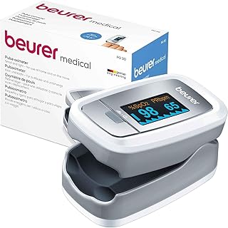 Beurer Pulsioxímetro De Dedo Para La Medición De La Saturación De Oxigeno En La Sangre Y El Pulso, Blanco/Plata, 60 x 36 x...