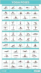 Vive Yoga Poster - Poses for Beginners and Experts - Mat Exercise Home Gym Workout Accessories Set- Double Sided Laminated Flow Chart Accessory - Instructional Guided Routine - for Women, Men