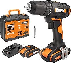 Taladro atornillador 20V Máx. Worx | PowerShare |WX108 ligero |2 baterías 2Ah, cargador y maletín | Portabrocas 13mm, 45Nm...