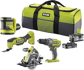 Ryobi RCK184I-242S 18V ONE+ Cordless Combi Drill, Circular Saw, Random Orbital Sander and Multi Tool Kit (1x2.0 Ah + 1x4.0...