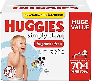 Huggies Simply Clean Fragrance-Free Baby Wipes, Unscented Diaper Wipes, 11 Flip-Top Packs (704 Wipes Total)